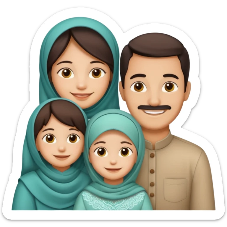 Lebaran. Keluarga terdiri dari Ayah, ibu, dua anak laki-laki dan yang paling kecil seorang anak perempuan. Tulisan : Selamat Lebaran  sticker