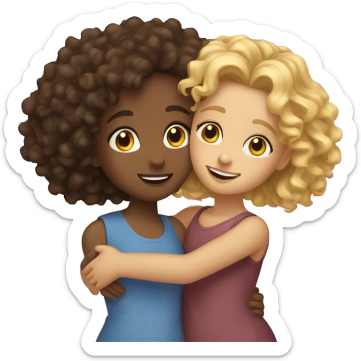 curly brunette girl hug with her sister blonde girl sticker