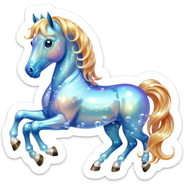 A magical horse made entirely of transparent bubbles and water, with a flowing mane of small bubbles sticker