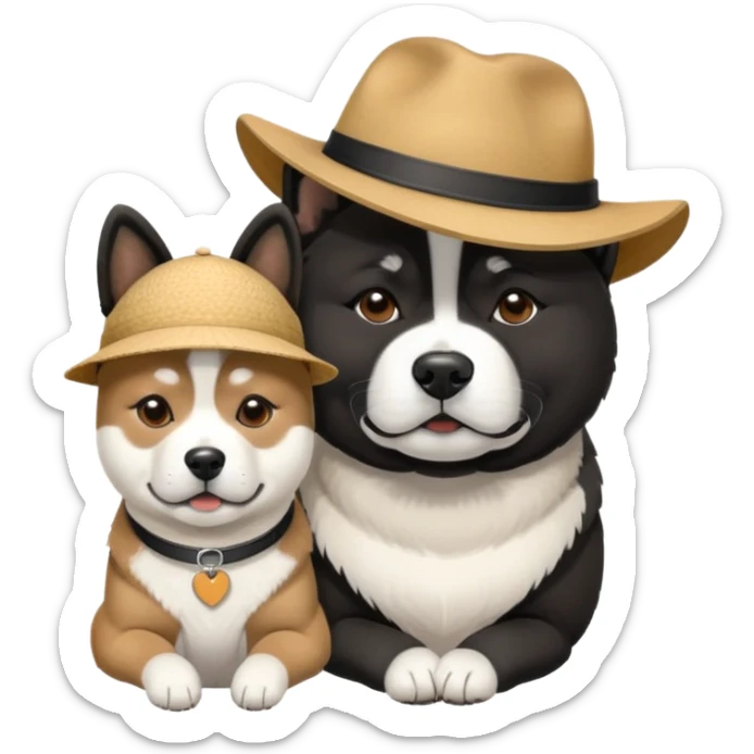 Black American akita hat with his black and white American akita friend  sticker