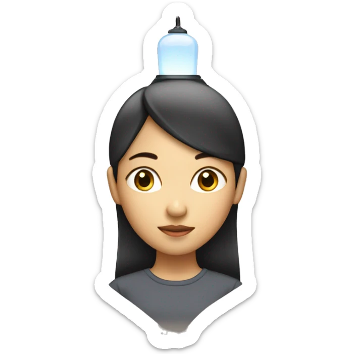 asian girl with lamp above their head to make it as a new idea from her sticker