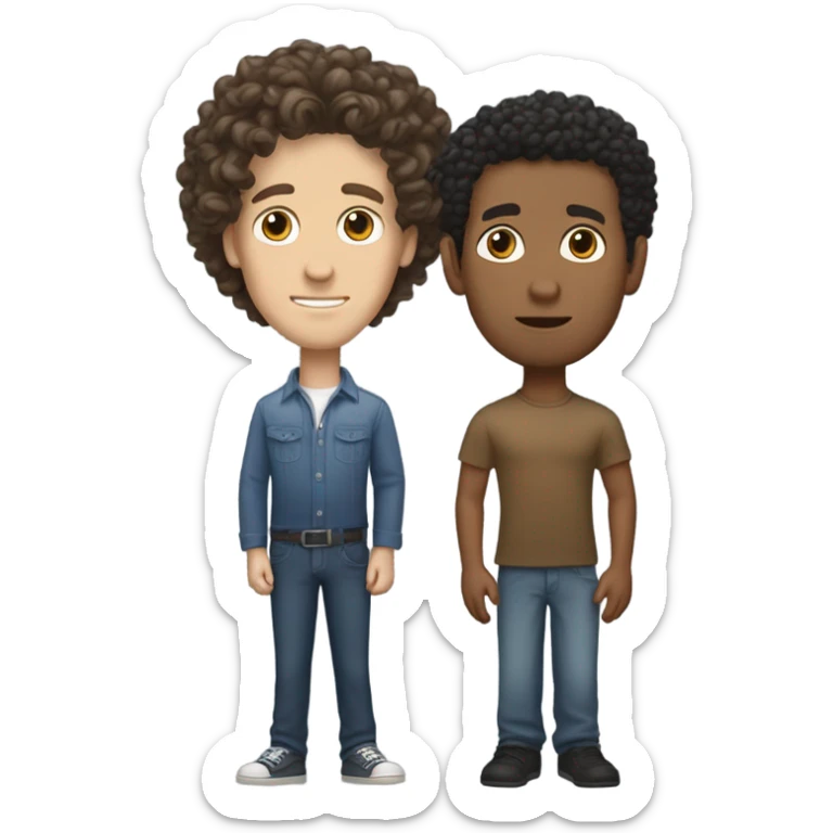 Tall white boy with a Ave hair and short Puerto Rican man with curly hair sticker