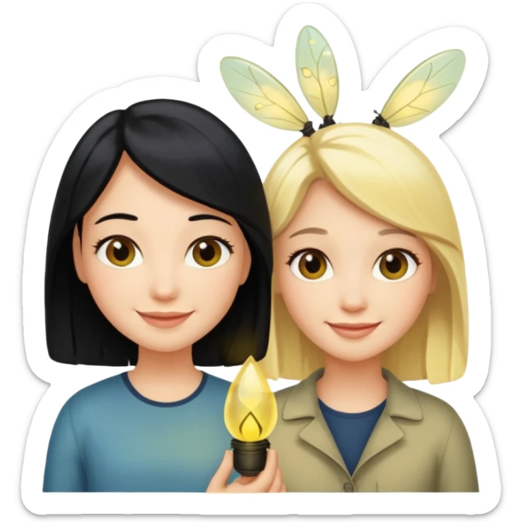 Dos mejores amigas, una rubia y la otra de pelo negro con una luciérnaga sticker