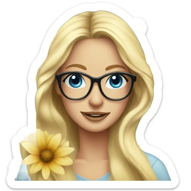 Gorgeous flowing blonde lady blue eyes with flowers and butterflies wearing glasses  sticker