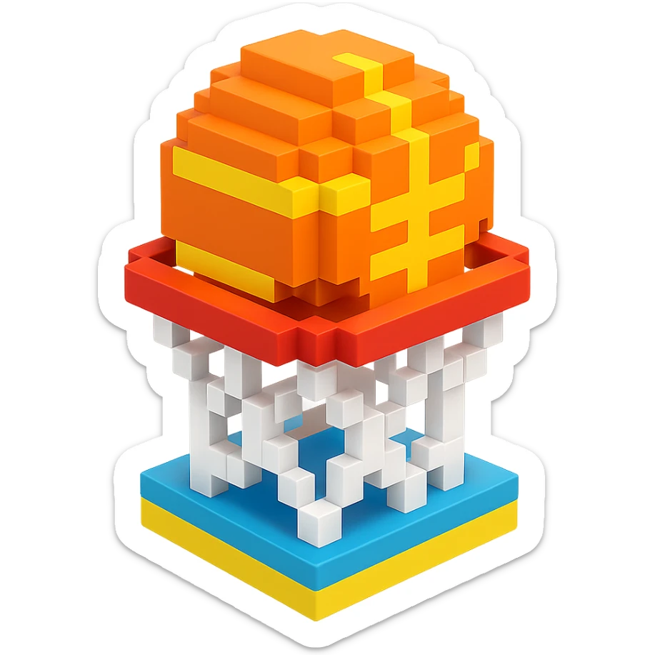 Voxel-style basketball in a net, variation 5 sticker