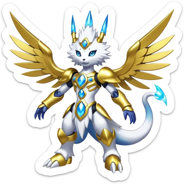Shiny Futuristic Celestial Godly Divine Fakemon-Pokemon-Digimon-Spectrobes-fusion, full body sticker