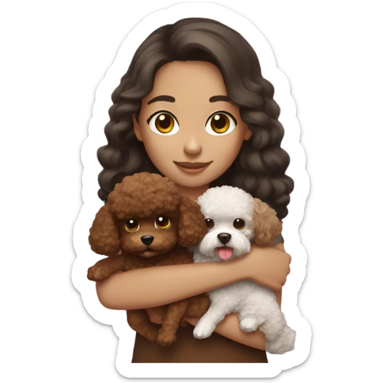 girl with dark brown hair holding brown toy poodle sticker