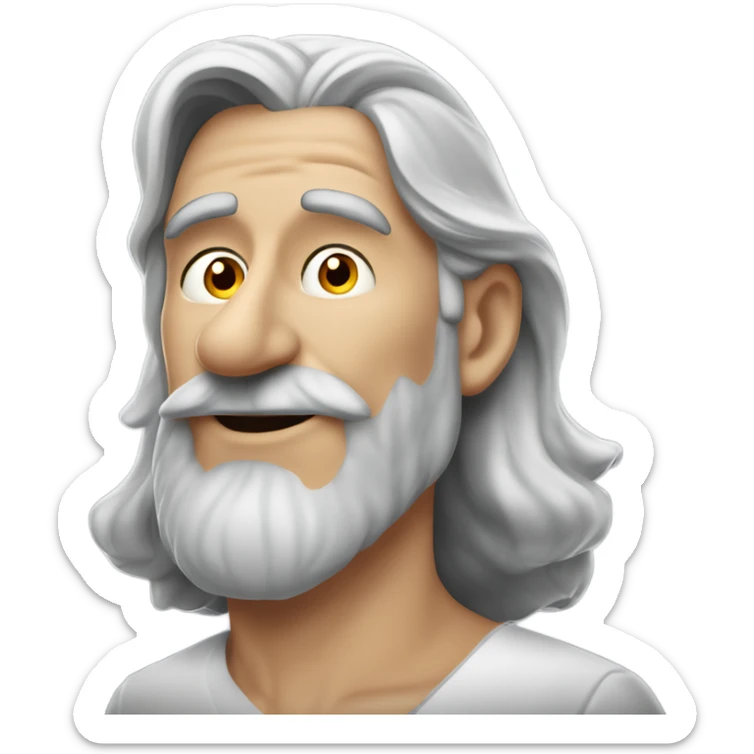 Attractive older man with grey long hair with a nose like Pinocchio and you can see how long it is from the slight side profile the nose is very very very long sticker