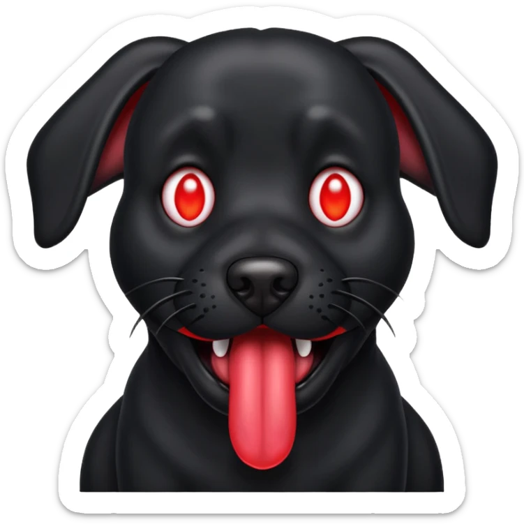 Generate a emoji of a big evil black dog with red eyes and a tongue sticking out sticker