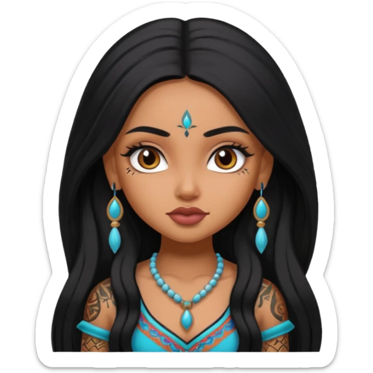 an ios genmoji for a pretty bratz indian girl with black long hair  tattooed, beautiful girl sticker