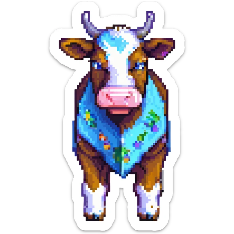 simple blocky Minecraft cow emoji with 2 or 3 large colorful square pixels, chunky and playful sticker