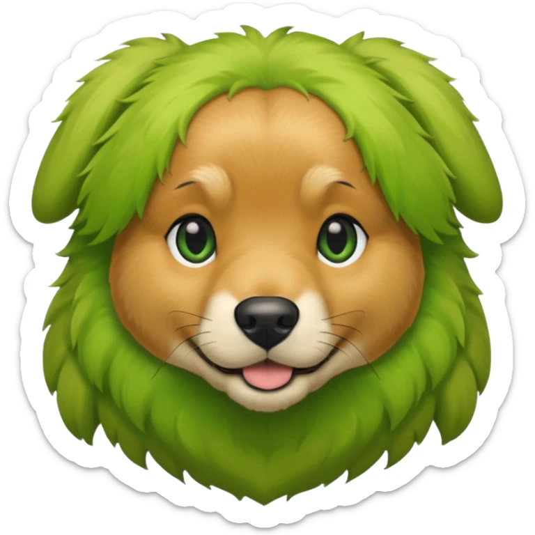 green dog extra furry golden retriever. The dog fur is totally  green sticker