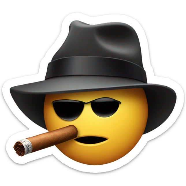 The face has a fedora hat on and the emoji has a cigar in its mouth. mafia emoji sticker