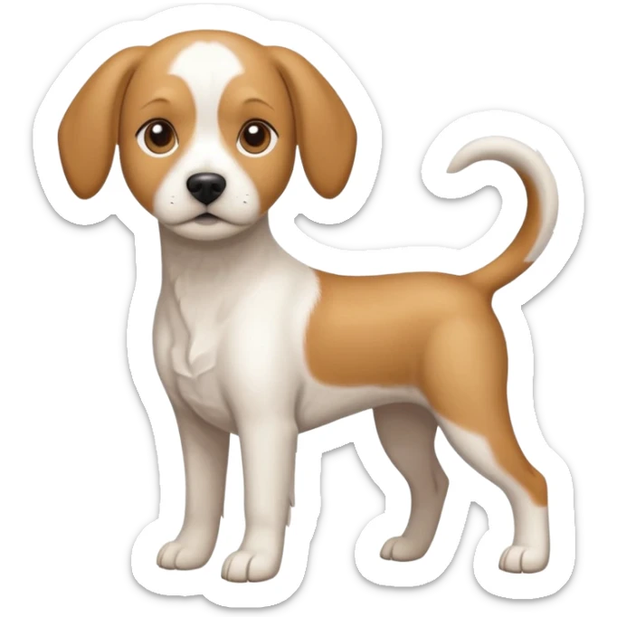 a full body white beagle x maltese x chi dog the size of a kelpie with light brown ears and a light brown patch on one eye sticker