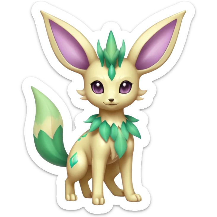 Shiny Cool Sparkly Cute Ethereal Leafeon-Espeon-Fakemon-hybrid-fusion- full body sticker