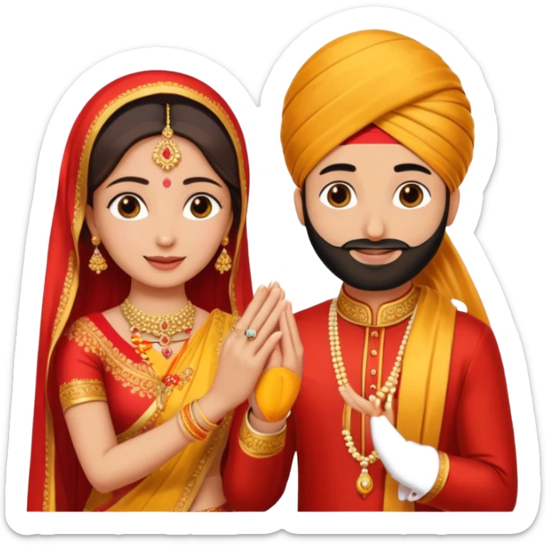 Two hands in a engagement..One hand of groom and one hand of bride. Bride hand - red/yellow saree. groom- light orange punjabi (oonly hands will be visible in the image). Groom's hand is holding a ring sticker