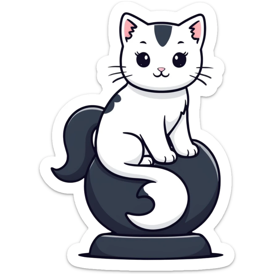 Sexy, white kitty sitting on top of a black stallion sticker