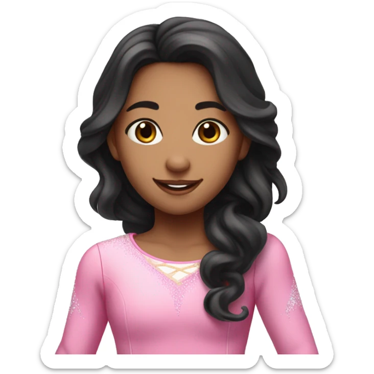 Girl with long black wavy hair and a cute pink figure skater outfit ice skating  sticker