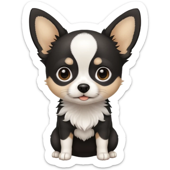 A black and white chihuahua emoji please with a thin white line on the center of head sticker