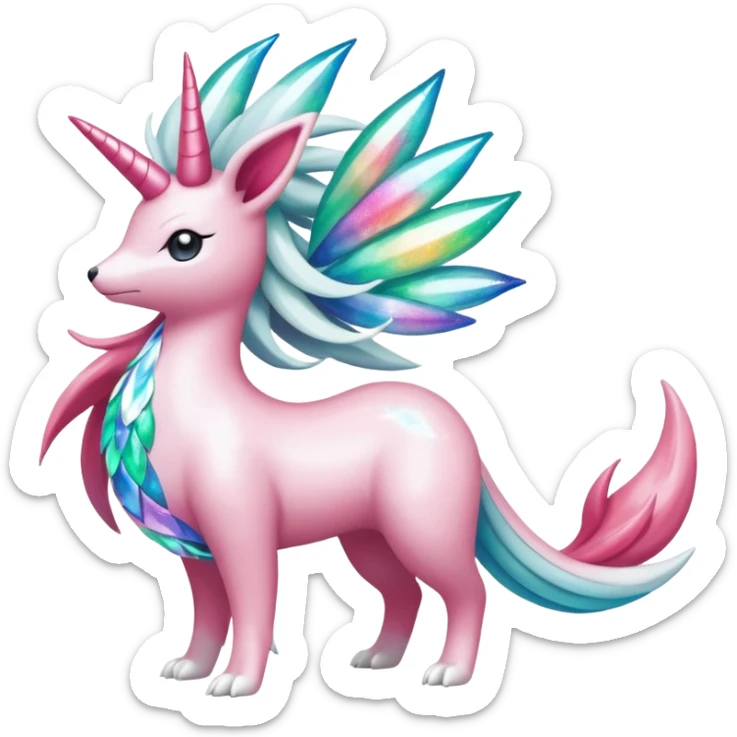 Celestial Magical sparkly shiny glittery Shaymin-Suicune-Milotic-Amaura-Pokémon-Fakémon-fusion, full body sticker