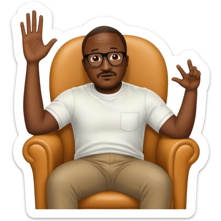 a picture of Hannibal buress from the Eric Andre show sitting in a chair saying "why are you booing me, I'm right" sticker