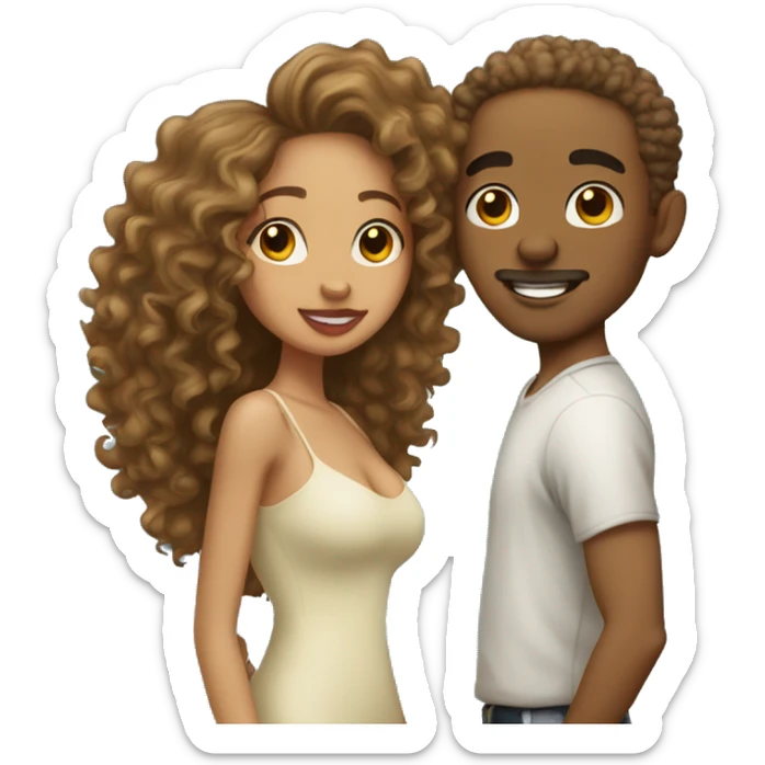 light skin man with a light skin woman curly hair  kissing  sticker