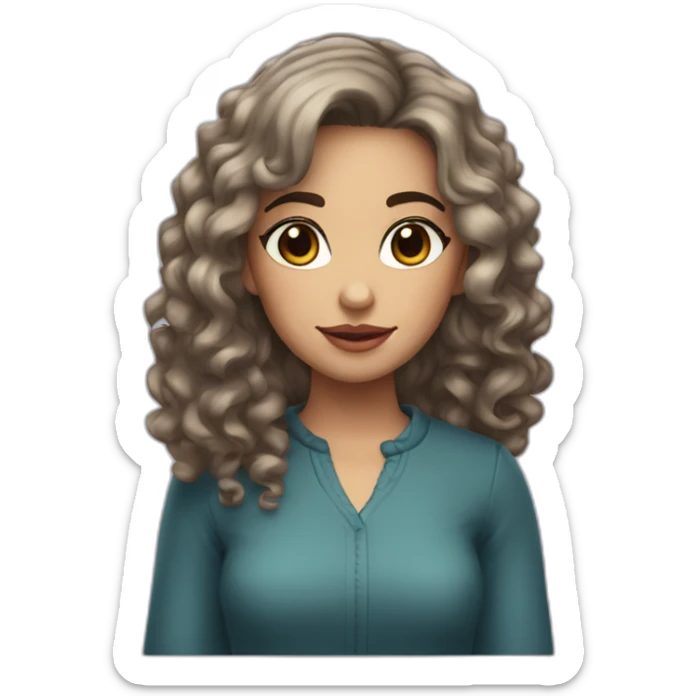 35 years girl with dark hair, slightly  long curly, large lips, brown eyes sticker