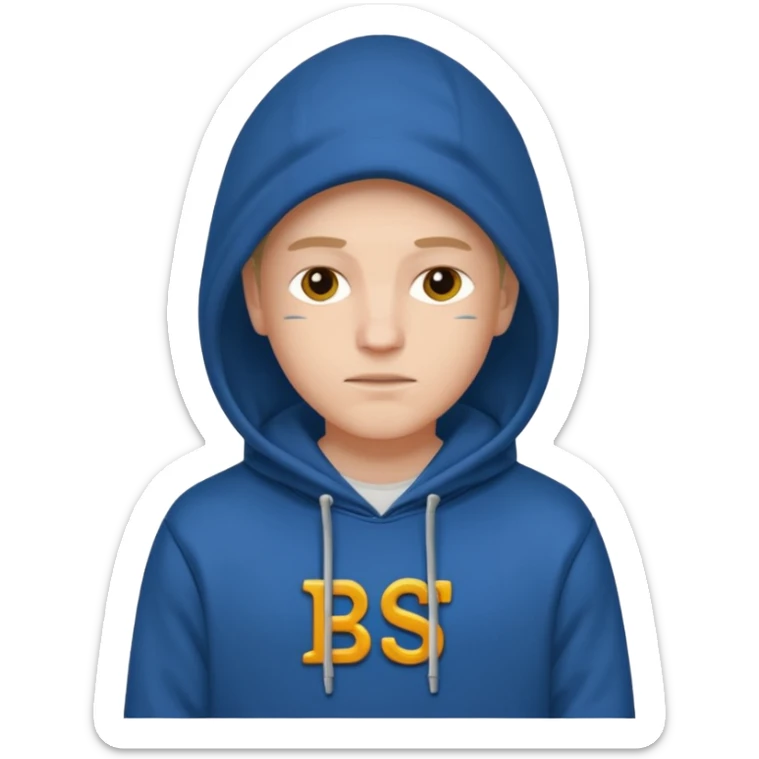 make an image of white person wearing hoodie with BST letters on it sticker