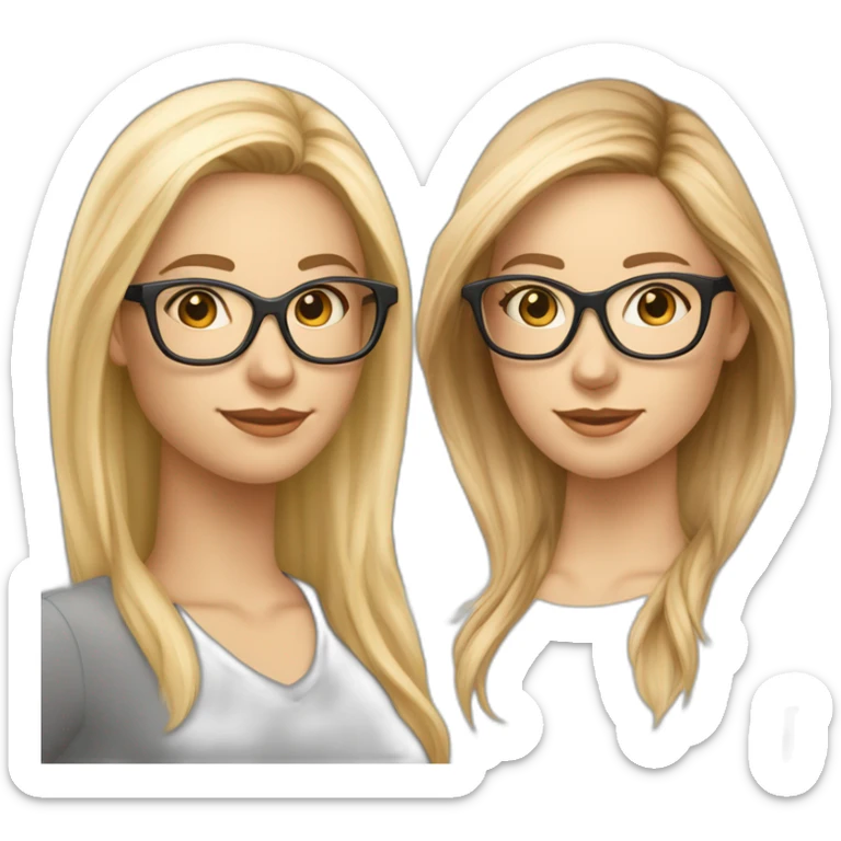 Two Woman. Different Hair Color One blond Hair Medium Long hair. Fair Skin Color. Wears Glases. Ihrer Woman with Long Brown Hair and fair Skin Color. Wirhout Glases sticker