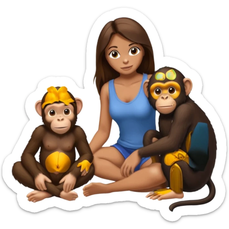 un chiomapnze salvaje sentado en el suelo al lado de una mujer sticker