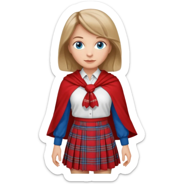 midle  aged female with Scottish red attire and dark blonde hair and blue eyes sticker