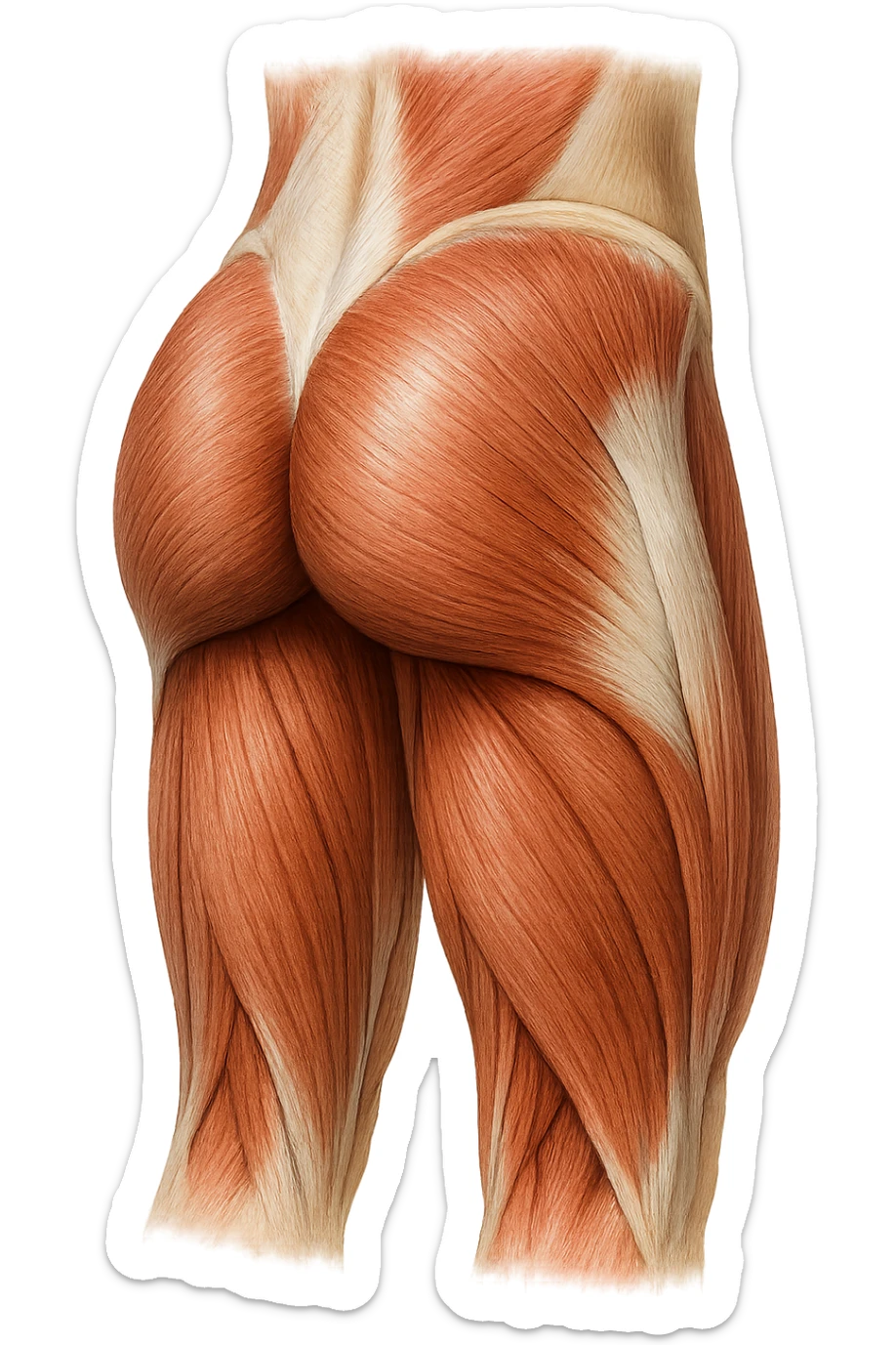 muscoli del gluteo anatomico, iperrealistico 4k, isolato su sfondo bianco sticker