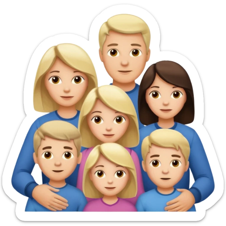 a large family of a blond father, a brunette mother, an older son, two younger twin brothers and a daughter sticker