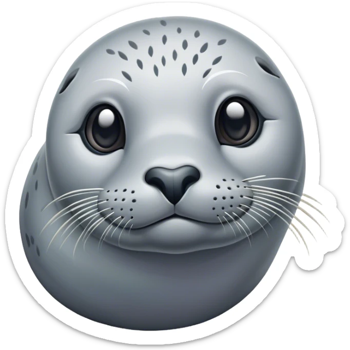 Cinematic Noble harbour seal Portrait Emoji, Poised and streamlined, with a sleek, smooth body of glossy, muted hues and expressive, dark eyes complemented by a rounded, agile head, Simplified yet sharp and sophisticated features, highly detailed, glowing with a soft, maritime luminescence, high shine, intelligent and graceful, stylized with an air of coastal authority, focused and alert, soft glowing outline, capturing the essence of a watchful marine guardian that appears ready to glide out of the screen with effortless authority! sticker