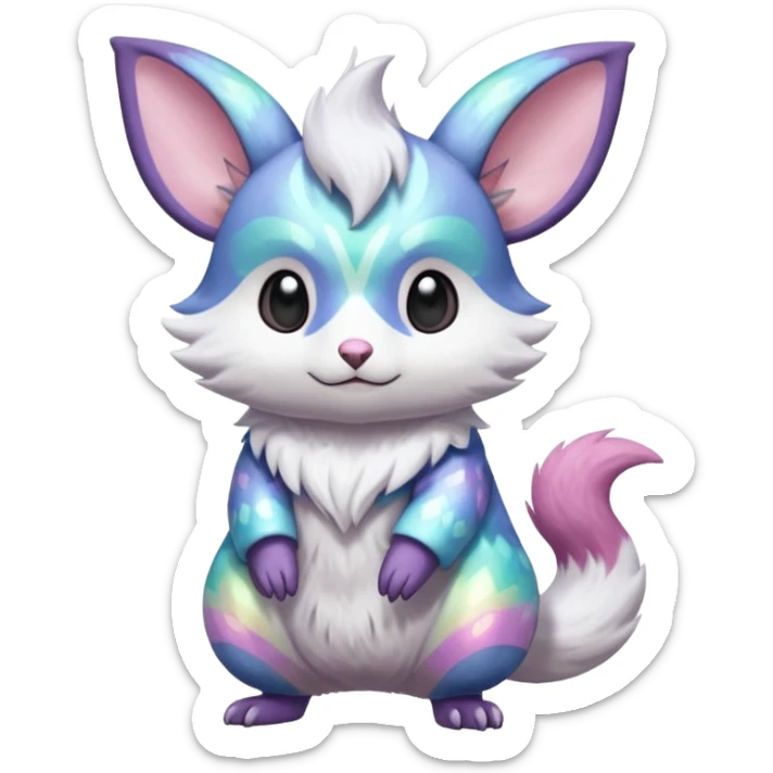  Shiny iridescent colorful pastel flourishing flurry fuzzy Absol-Minccino-Furret-Zangoose-Chinchilla-fusion-animal-Fakémon-hybrid-creature  sticker