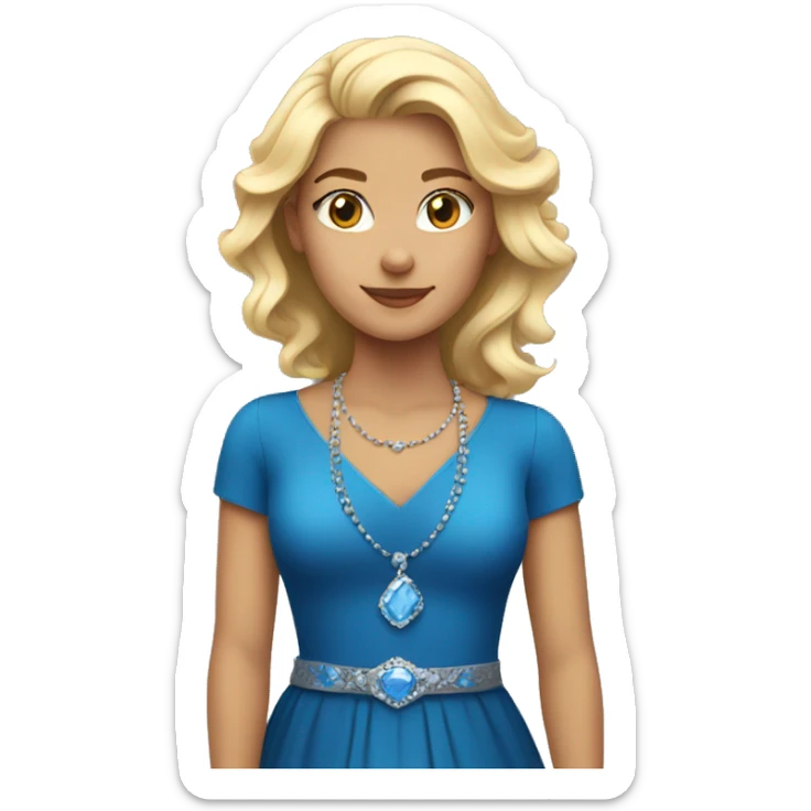 Princess wearing black necklace with blonde hair in a blue dress sticker