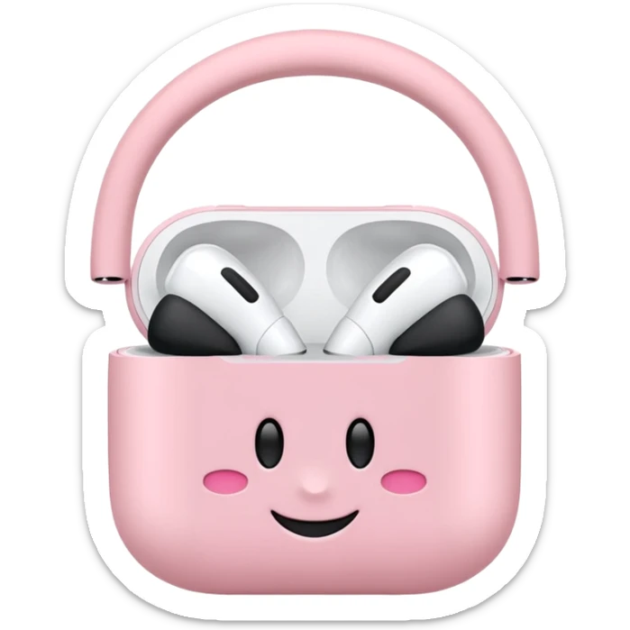 Create a pink happy circle emoji who listens to music on AirPods Max make them always this style 🥹 sticker