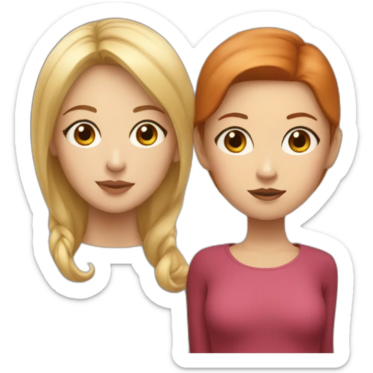 Blonde mom with big eyes and her asian daughter with red hair sticker