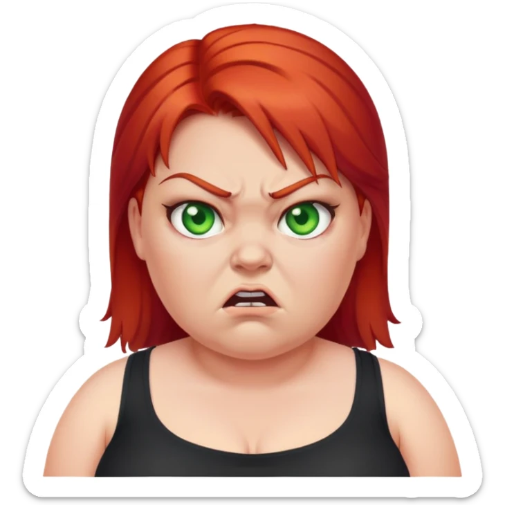 angry overweight girl with red hair and green eyes sticker