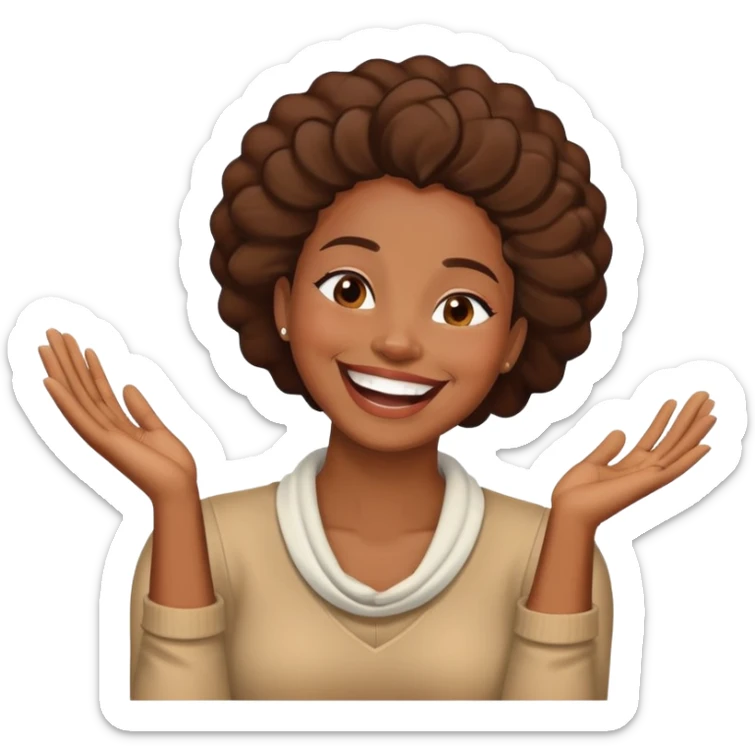 a black woman with her hands crossed in front of her neck laughing sticker