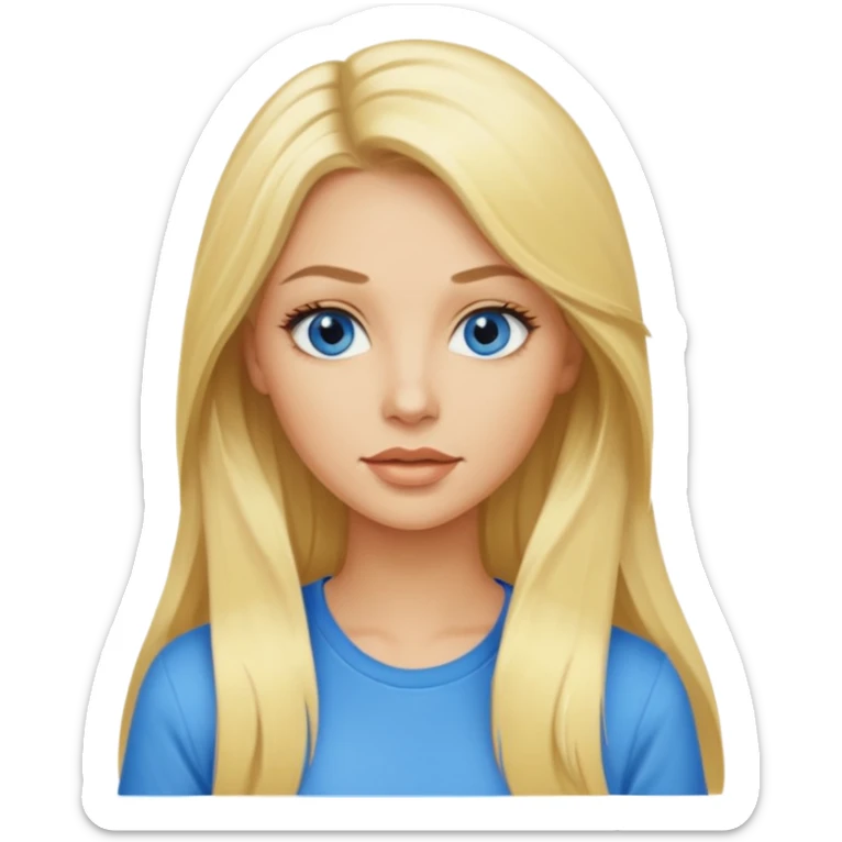 blonde woman long hair blue eyes yellow shirt shiny lips sticker