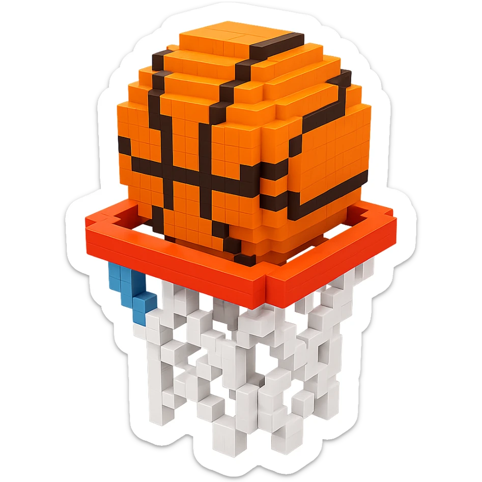 Voxel-style basketball in a net, variation 1 sticker