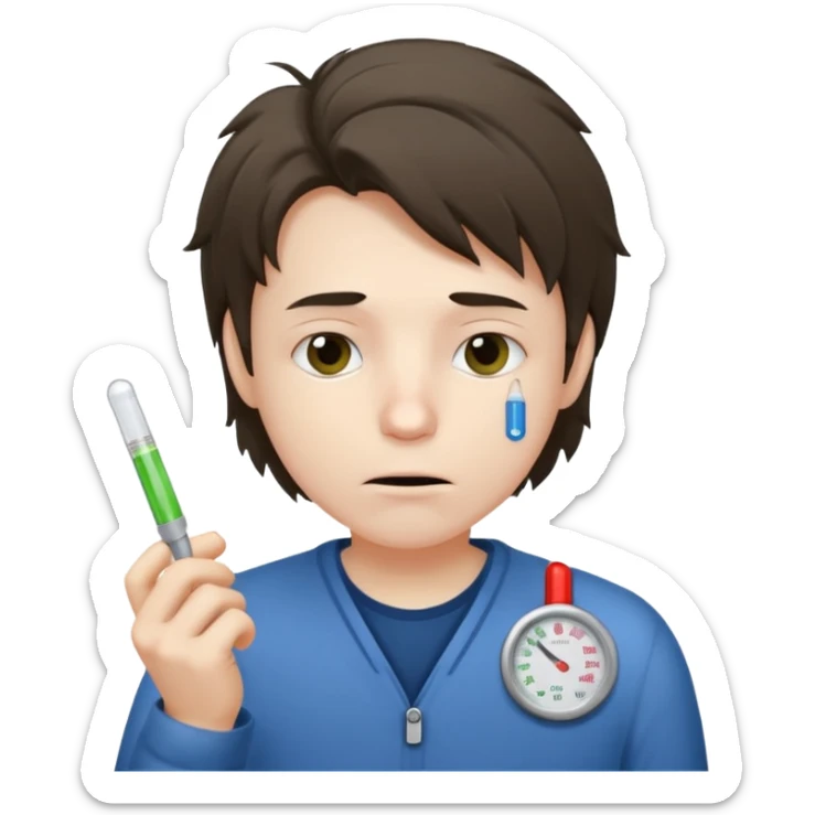 persona enferma con un termometro en la boca  pero que no tenga ropa de enferma  sticker