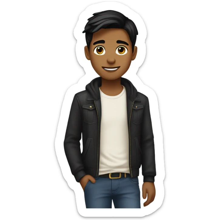 a handsome teenager boy  entering into 20's black hair, fair skin  sticker