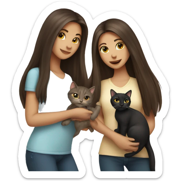 Two long hair brunette girls and two cats in their hands sticker