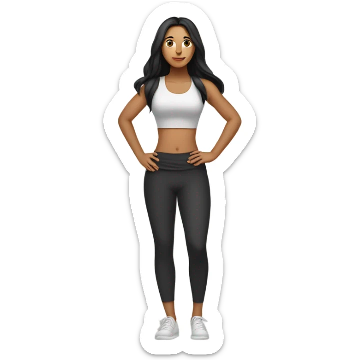 standing latin woman with long black hair wearing a yoga outfit  sticker
