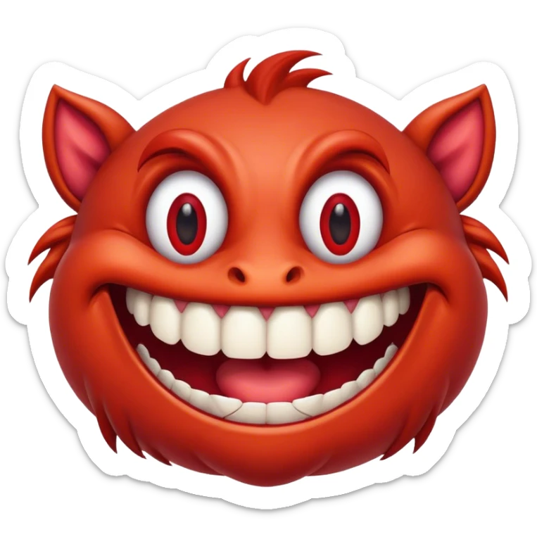 Creature comes out of the eye of a another creature who has red skin and a wide smile with long teeth sticker