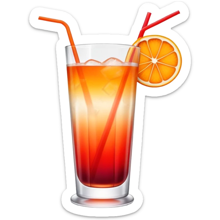 Sex on the beach cocktail with gradient orange to red top to bottom, in a long class with a straw sticker