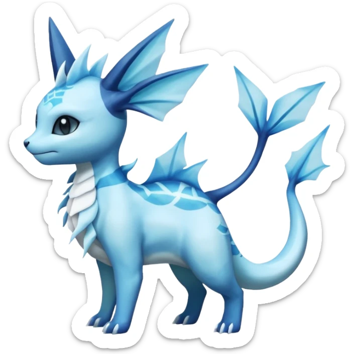 Lumineon-Vaporeon-Amaura-Glaceon-Dragonair-Fakémon-hybrid-creature (full body)  sticker