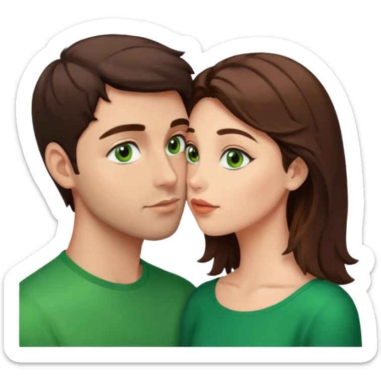 Brunette man with green eyes kissing brown hair woman with brown eyes  sticker